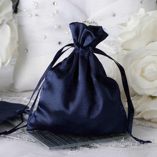 12 Pack 4"x6" Navy Blue Satin Drawstring Wedding Party Favor Gift Bags