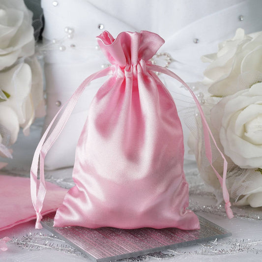12 Pack 4"x6" Pink Satin Drawstring Wedding Party Favor Gift Bags